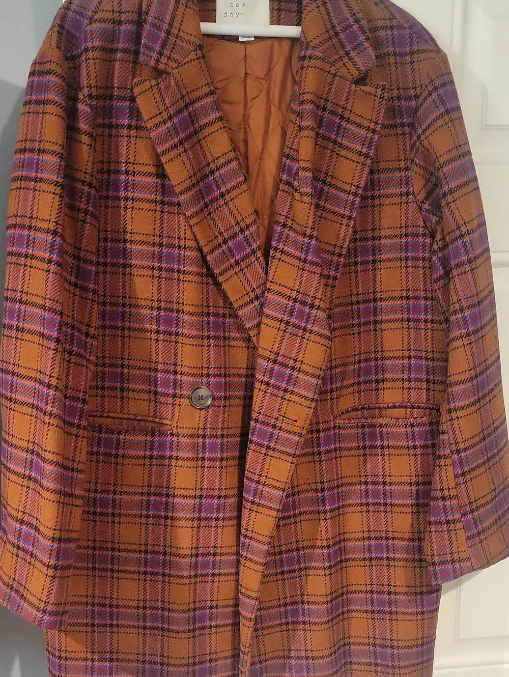 a new day Rust Plaid Coat with Purple and Black Checks